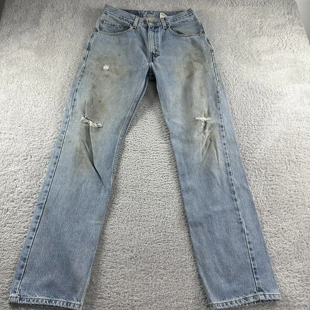 Vintage Levi's 505 Mens 31x32 (28x30) Regular Fit Straight Leg Blue‎ Stained